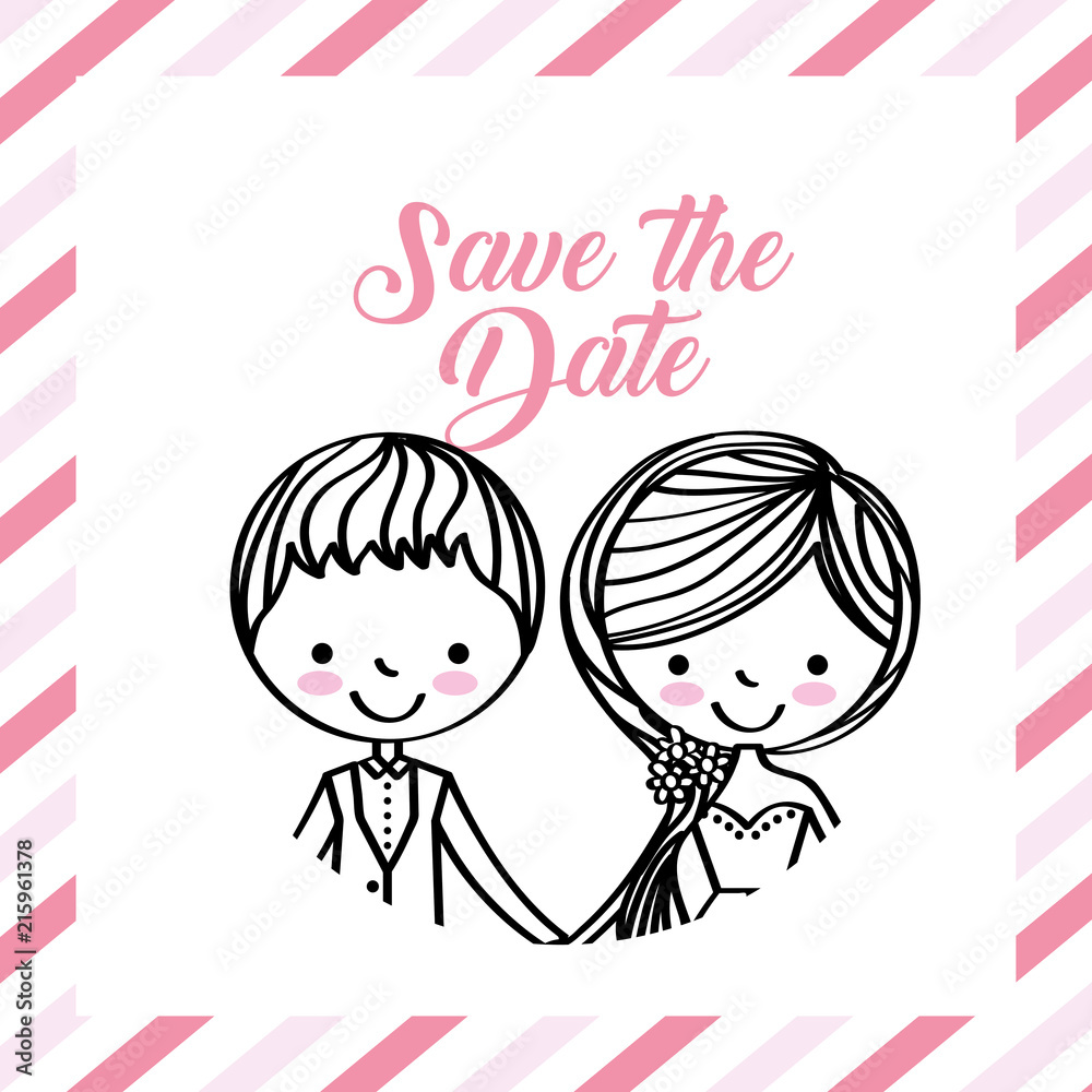 cute wedding couple portrait frame stripes vector illustration cute wedding couple portrait frame stripes vector illustration