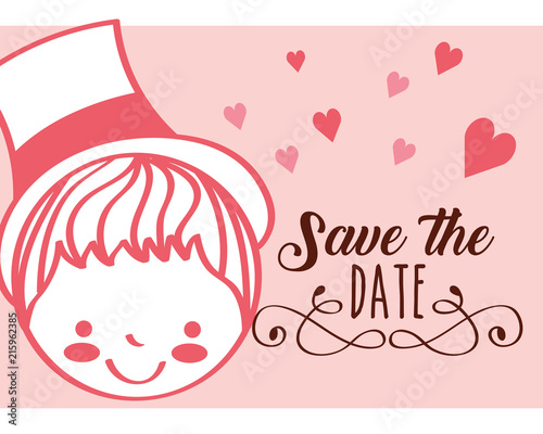 cute portrait groom man face save the date card vector illustration