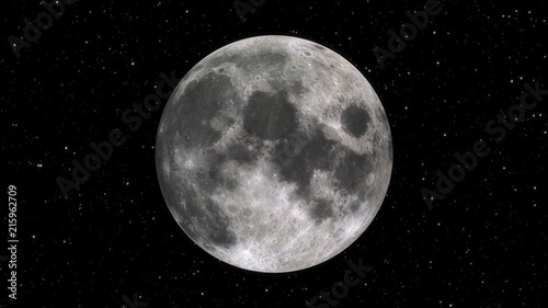 Big moon at night in starry close-up 3d illustration
