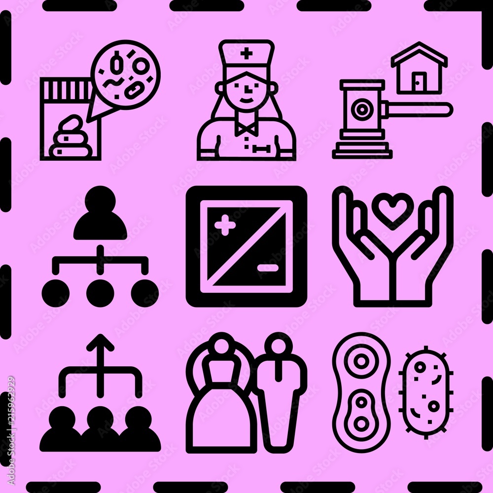 Simple 9 icon set of human related [iconsRandom:4] vector icons. Collection Illustration