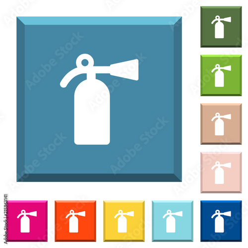 Fire extinguisher white icons on edged square buttons