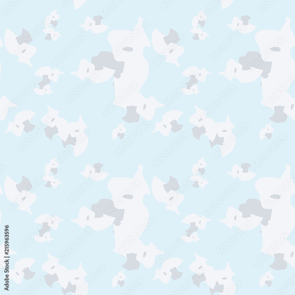 UFO military camouflage seamless pattern in light blue and different shades of gray color