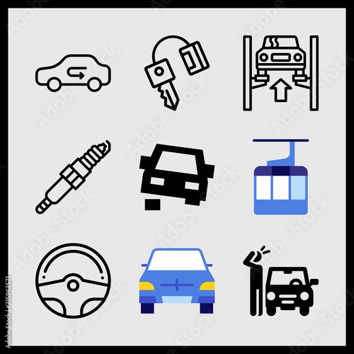 Simple 9 icon set of car related car key, car, station wagon and car vector icons. Collection Illustration