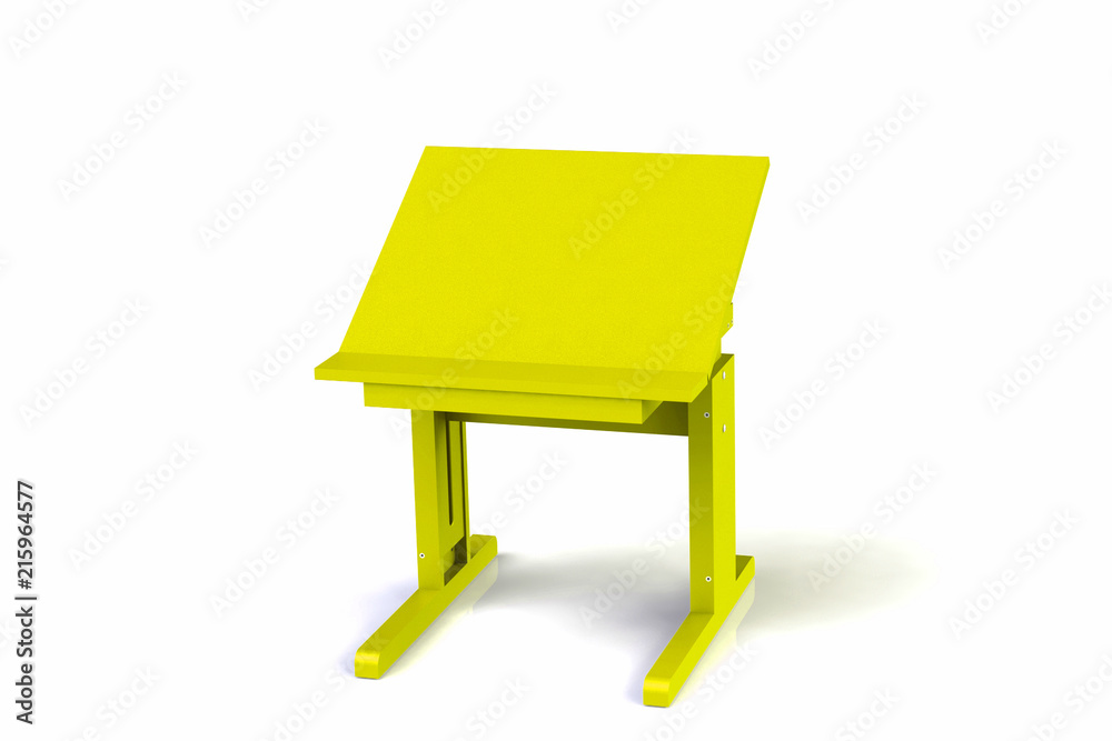 Children's small wooden table. School desk with adjustable height on a white background. Isolated. Children's small wooden table. School desk with adjustable height on a white background. Isolated.