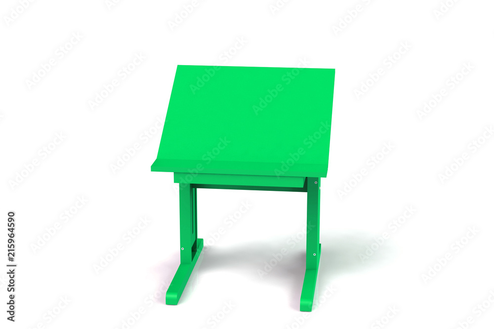 Children's small wooden table. School desk with adjustable height on a white background. Isolated. Children's small wooden table. School desk with adjustable height on a white background. Isolated.