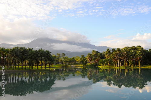 Beautiful landscape with reflections on lake at sunset in Hualien, Taiwan