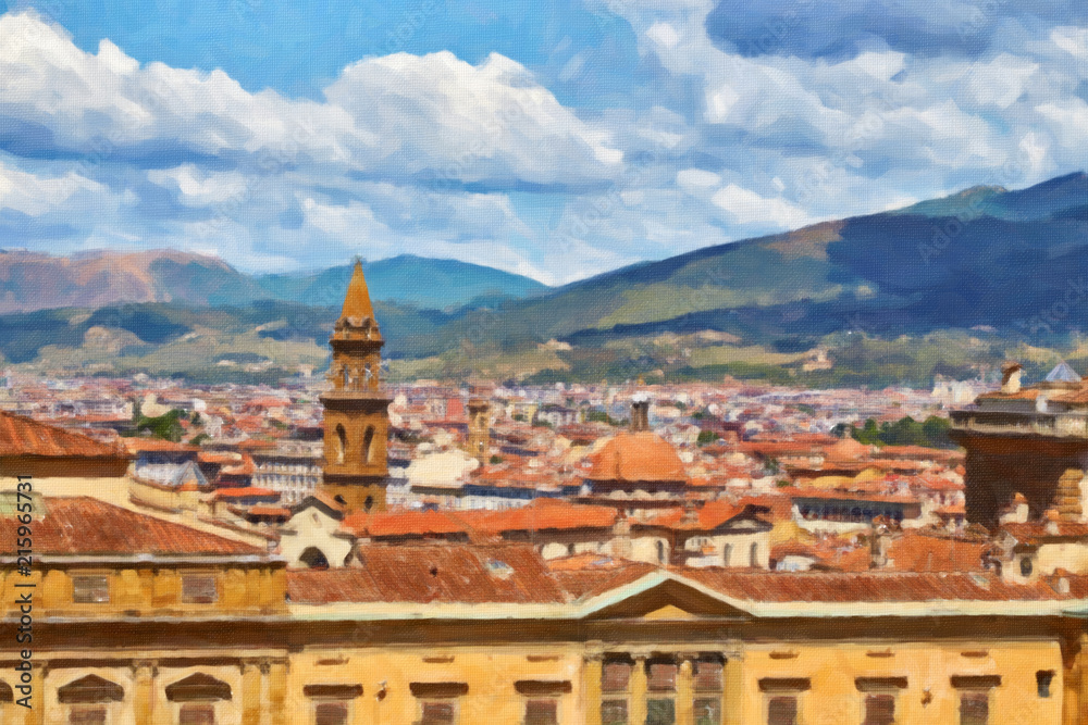 Painted on canvas painting view on Florence, Italy
