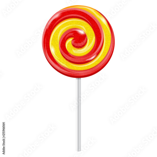 Swirl lollipop. Red yellow sugar candy