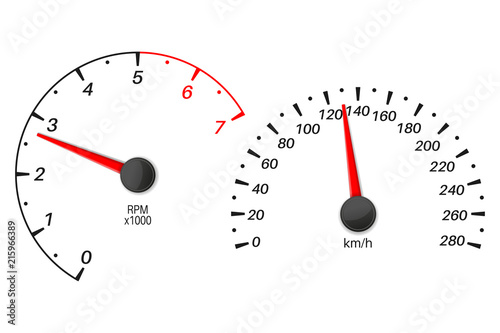 Car dashboard with speedometer and tachometer scales