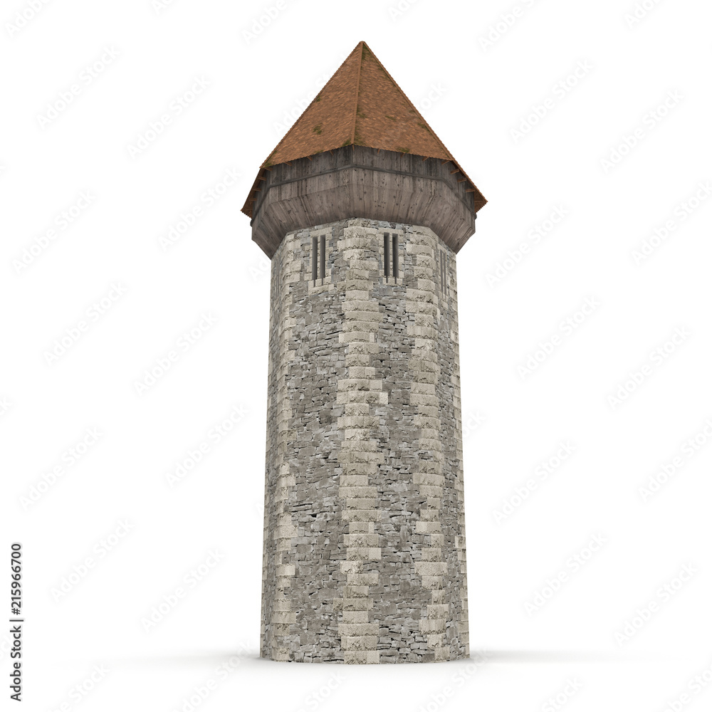 Medieval Tower on white. 3D illustration
