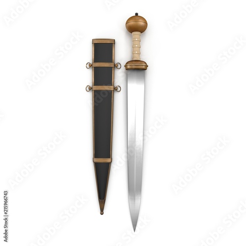 Roman Gladius Short Sword with Sheath on white. 3D illustration photo