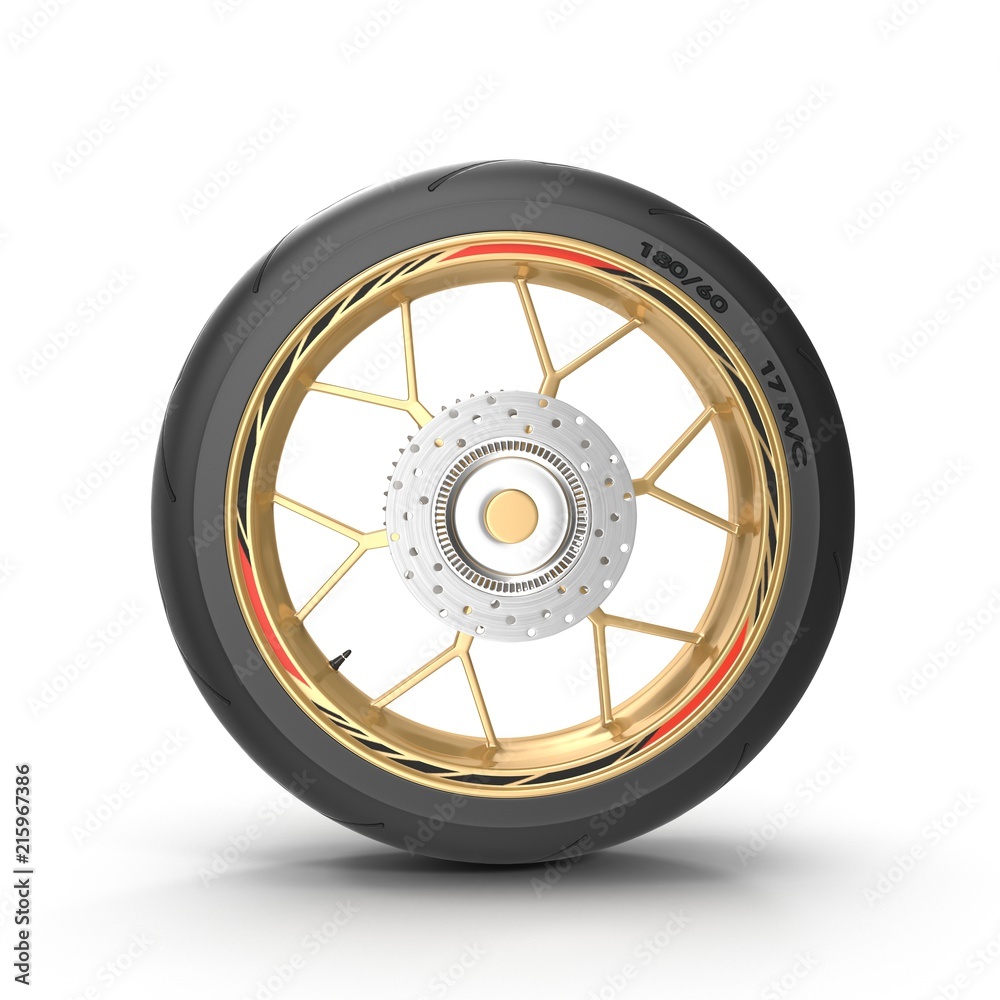 Sport Motorcycle Back Wheel on white. 3D illustration