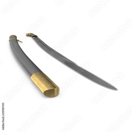 Soviet Era Cossack Sabre with Sheath on white. 3D illustration photo