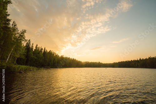 Evening landscape on lake in Finland