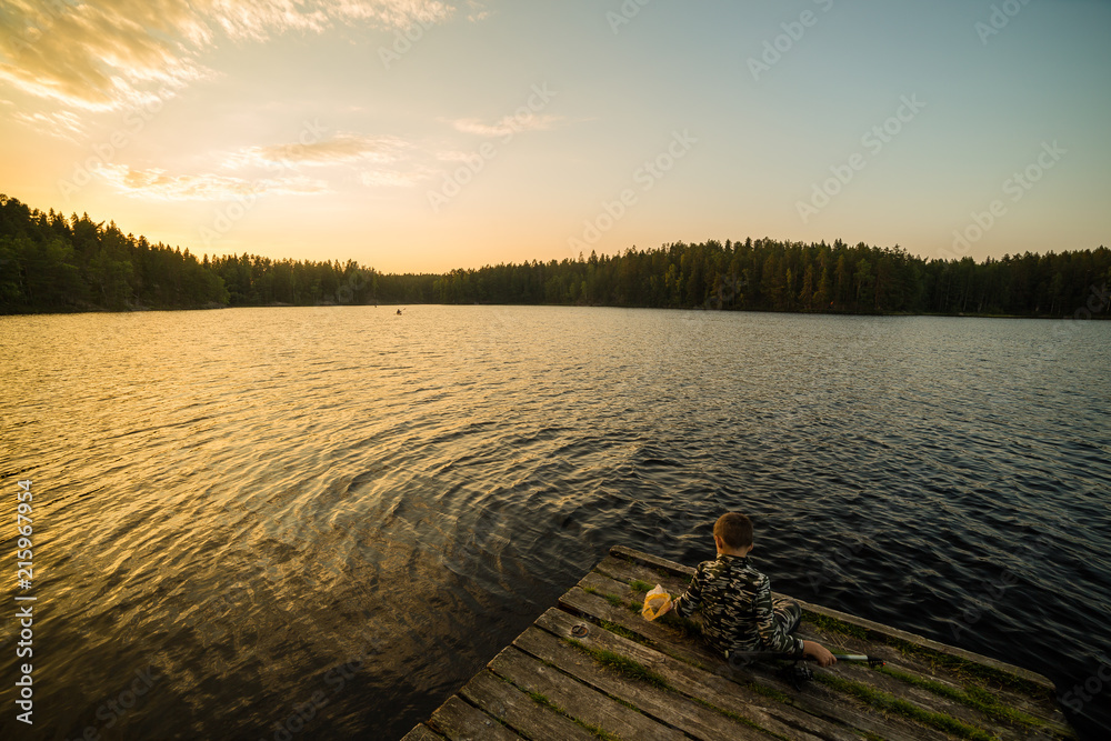 Evening landscape on lake in Finland