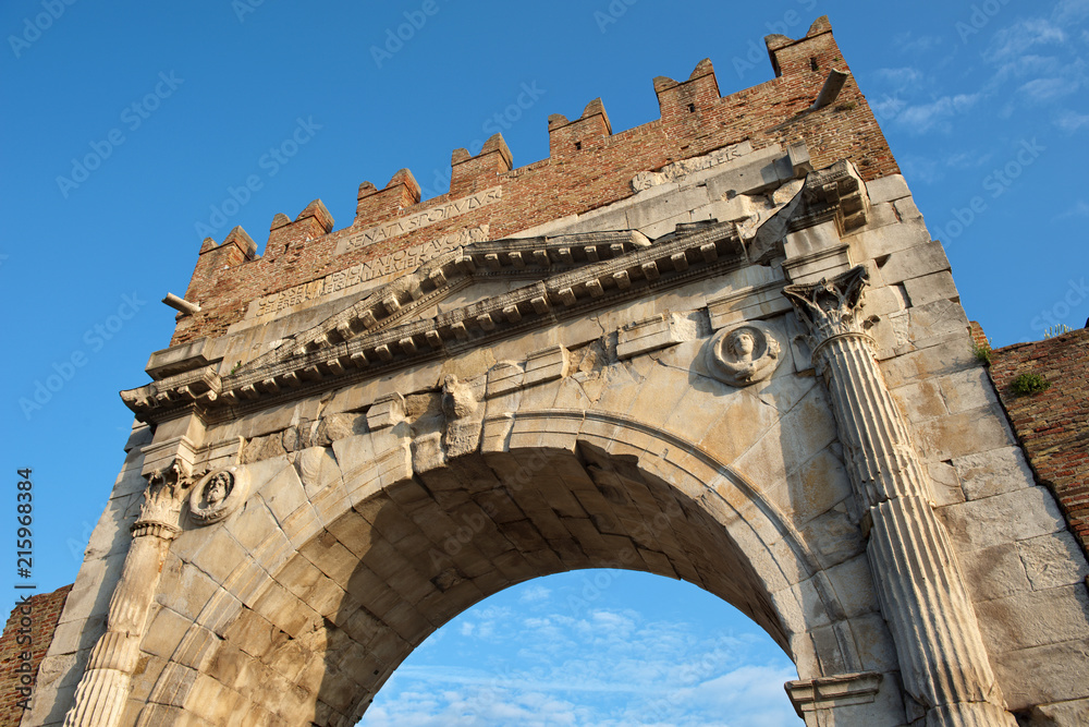 Famous place in Rimini, Italy. Arch of Augustus, the ancient gate of the city.