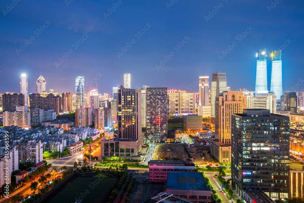 Obraz premium Bangkok night view with skyscraper in business district in Bangkok Thailand