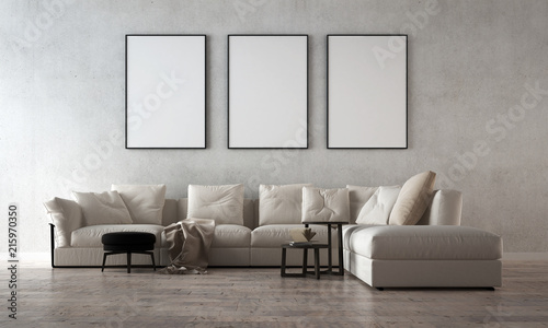 Fototapeta Naklejka Na Ścianę i Meble -  Modern minimal living room interior design and concrete texture wall pattern background 