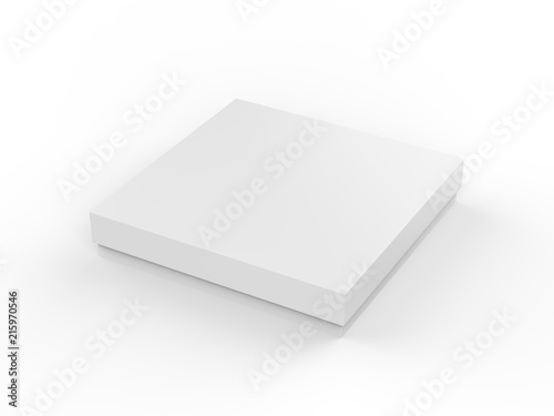 White cardboard package box, thin packaging box mock template on isolated white background. 3d Illustration