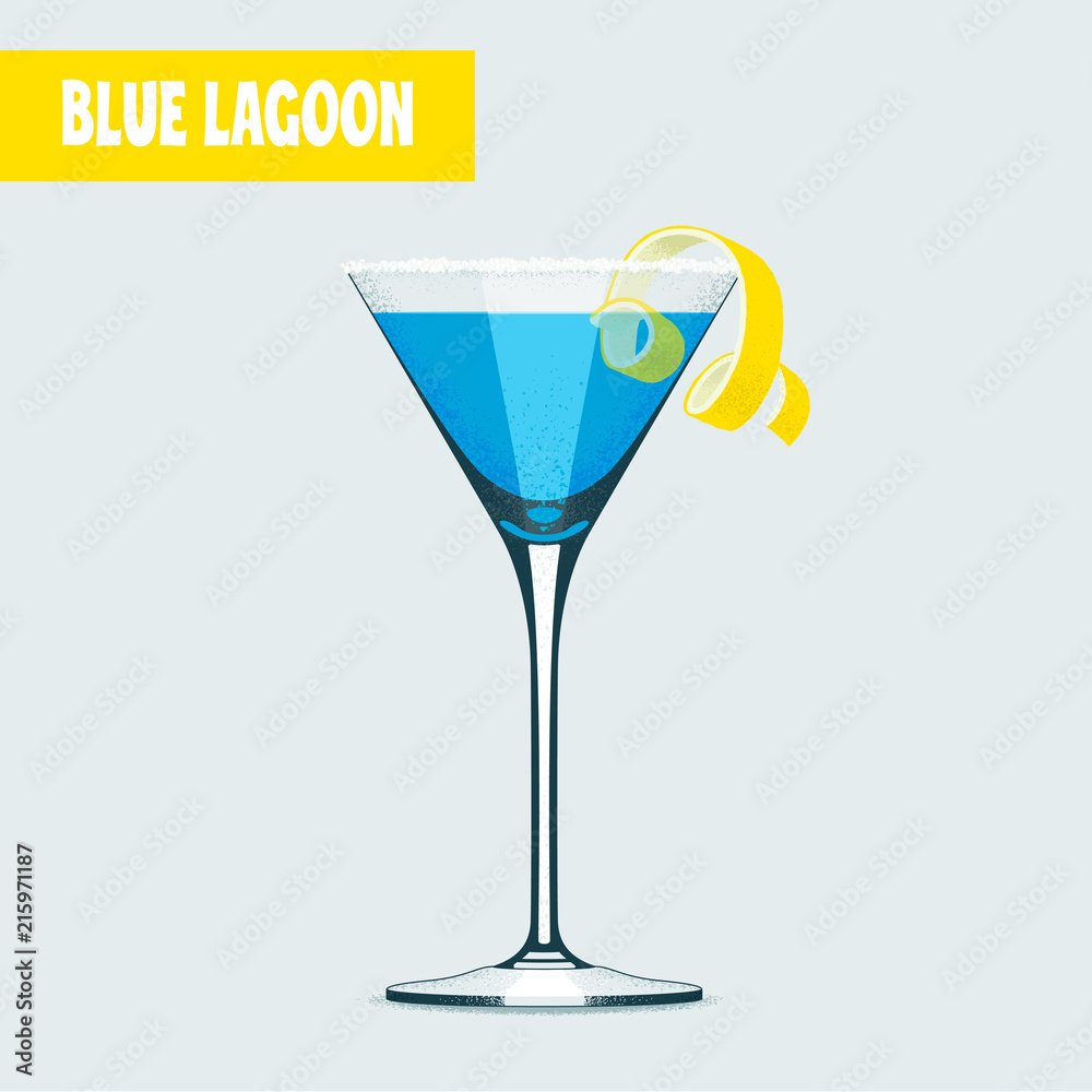 Blue lagoon cocktail in martini glass vector