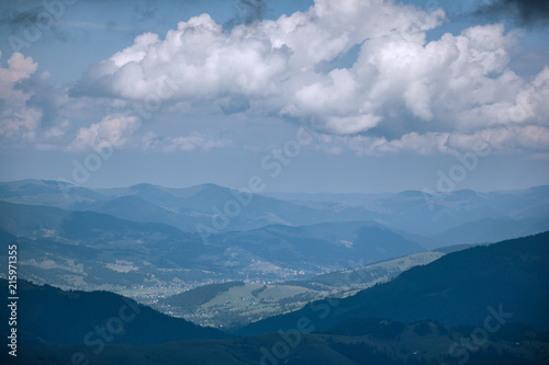 blue monochrome mountain landscape © taras_ts