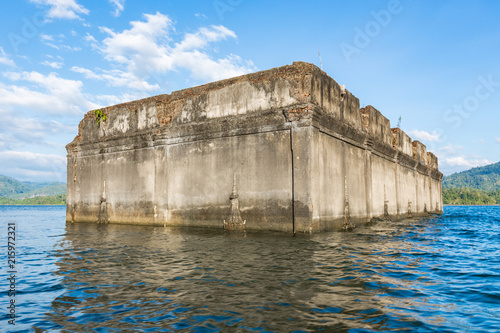 The underwater old Buddhist temple, Wat Wang Wiwekaram at Sangklaburi, Kanchanaburi, Thailand photo