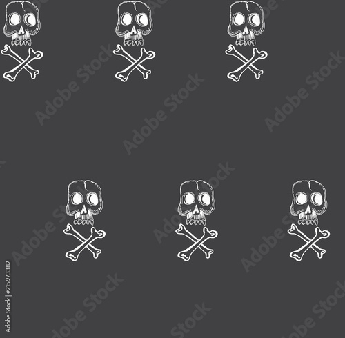 Vector seamless pattern with skulls and bones gray background (ID: 215973382)
