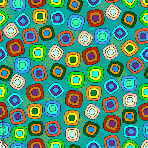 Seamless geometric pattern. Abstract background with geometric rounded colorful shapes. Pattern for fabric, gift wrapping, paper design, wallpaper, textile, tile. Vector illustration with squares.