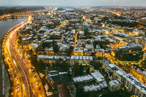 Drone aerial view of Kaunas city at night © A. Aleksandravicius