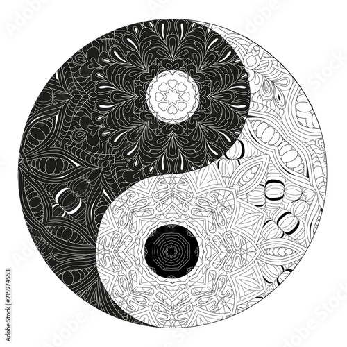 Yin and yang decorative hand drawn symbol for coloring book