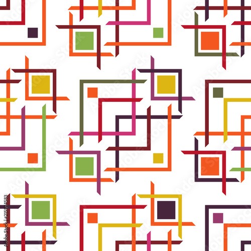 Seamless geometric pattern. Abstract background with geometric shapes. Pattern for fabric, gift wrapping, paper design, wallpaper, textile, tile, carpet. Vector illustration with squares and lines.