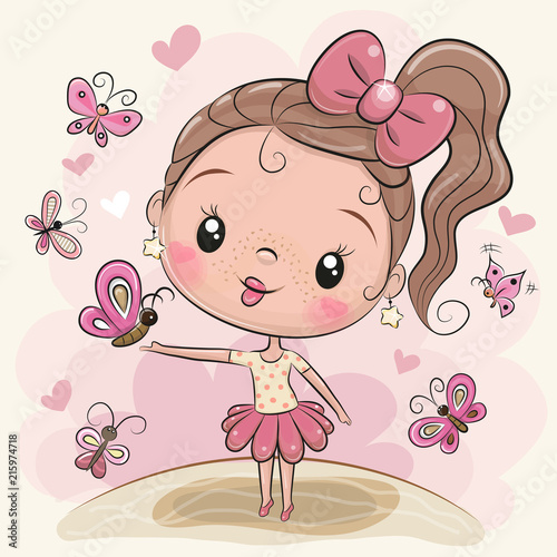 Cute Cartoon Girl with butterflies