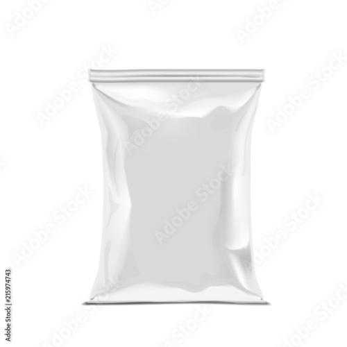 Realistic White Plastic Snack Bag Packaging photo