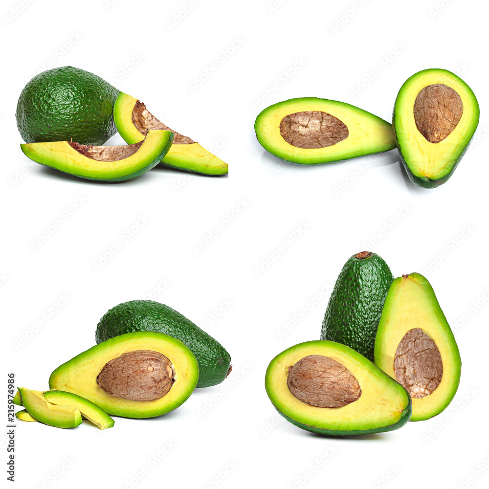 Avocado pieces set isolated on white background Avocado pieces set isolated on white background