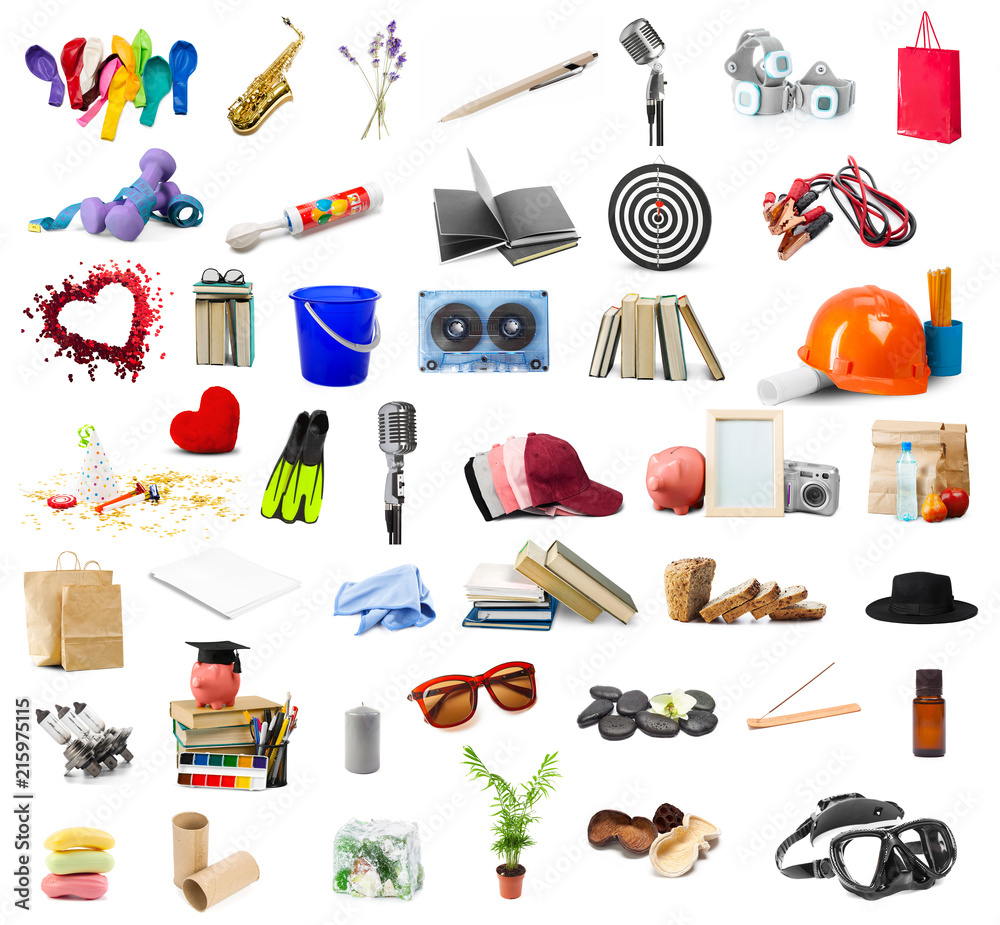 big collection of different objects isolated on white background
