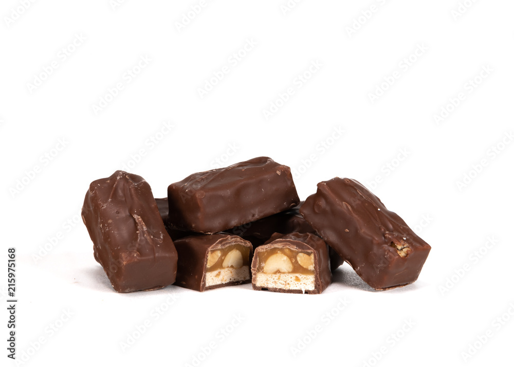 Medium Pile of Bite Sized Candy Bars on White Medium Pile of Bite Sized Candy Bars on White