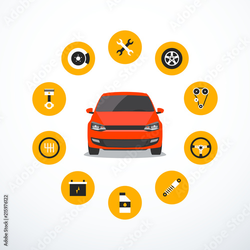 Concept of car service. Set of car service icons. Vector illustration