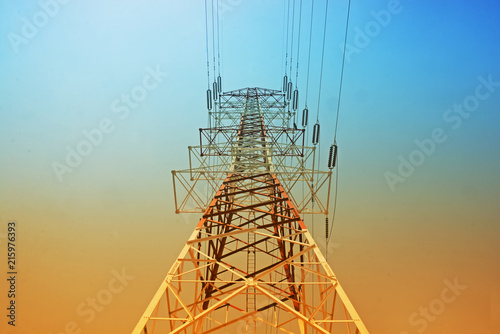 high voltage tower line or Electricity transmission power lines