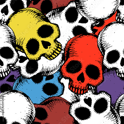 Seamless pattern with hand drawn skulls. Vector Illustration