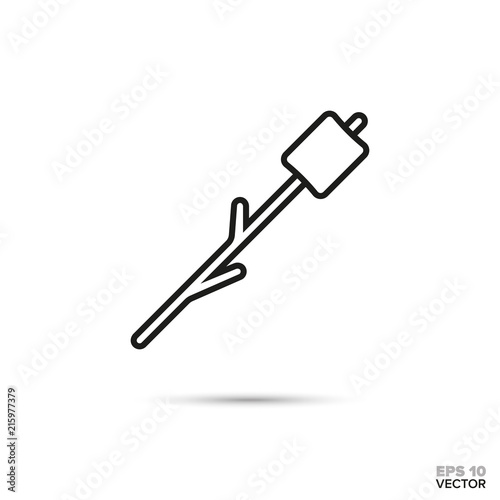 Marshmallow on stick vector line icon. Sweet food symbol.