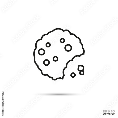 Chocolate chip cookie vector line icon. Sweet food symbol.