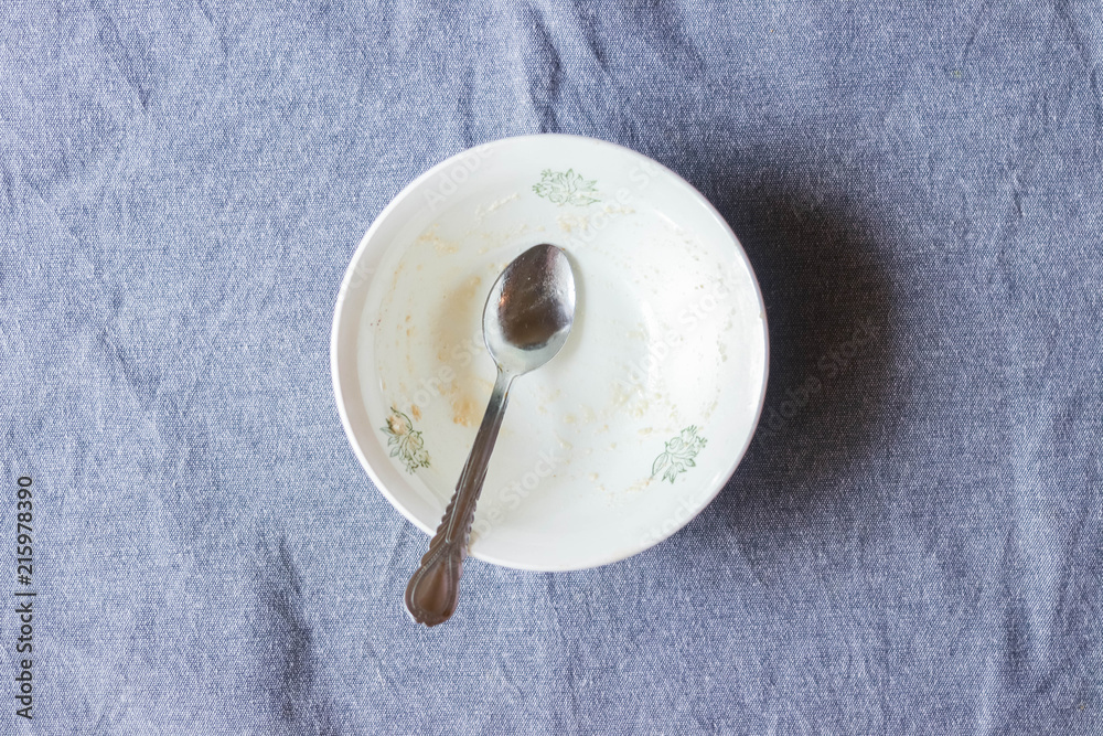 Empty dirty plate or dish. Finished food after lunch or dinner. Kitchenware concept good for restaurants, cafes or kitchen Empty dirty plate or dish. Finished food after lunch or dinner. Kitchenware concept good for restaurants, cafes or kitchen