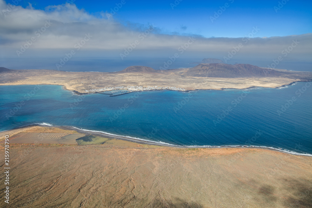 Scenic panorama top view of La Graciosa Island, Canary Islands, Spain