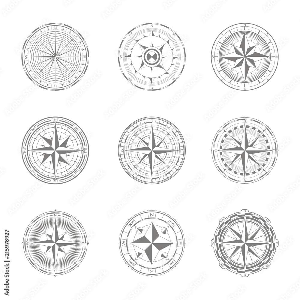 vector icons with compass rose for your design