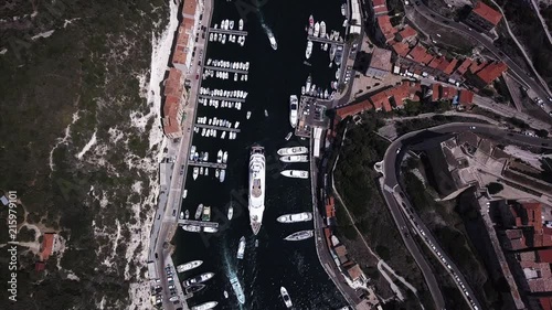 Aerial View of Big Yacht in a small harbour. photo