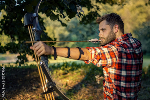 Young archer training with the bow
