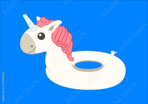 Unicorn floater over a blue background. Vector Illustration