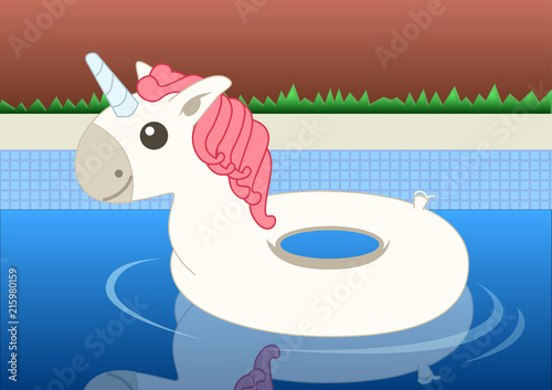 A white Unicorn floater floating in a swimming pool. Vector Illustration
