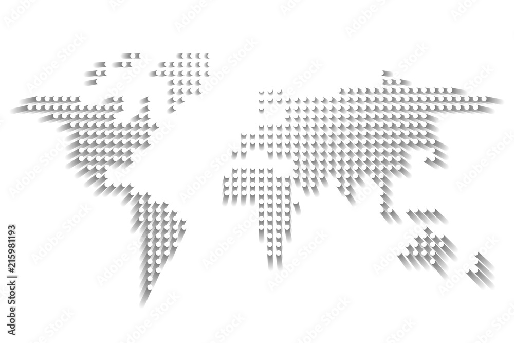 Dotted World Map White Dots With Dropped Shadow On White Background
