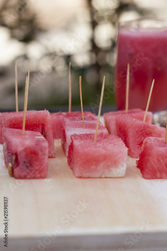 Watermelon Juice Or Smoothie in Cube form and cocktail